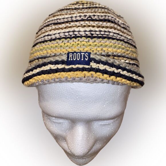 Roots Multicolor Knit Beanie Skull Cap Brown Black Yellow Green White - Picture 2 of 6